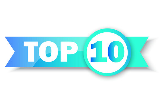 Top 10 rating banner. Circle and ribbon. Sale label. Business concept. Logo template. Vector illustration. stock image.