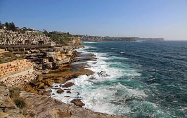 Landscape with the cemetery and the ocean - Coastal Walk, Sydney, Australia