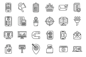 Marketing filled icons set outline vector. Direct sales. Mail cart