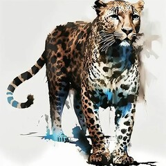 Watercolor Cheetah with Splatters and Dripping Paint | Created Using Midjourney and Photoshop