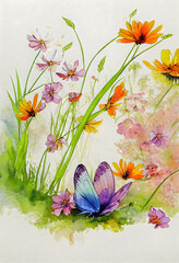 Wildflower and Butterfly Watercolor Background, Wildflower and Butterfly HD wallpaper, Wildflower watercolor background,