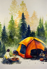 Watercolor Background for Camping, Camping Watercolor Background, Camping watercolor wallpaper