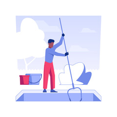 Pool maintenance isolated concept vector illustration. Repairman deals with pool cleaning, private house maintenance service, mold removal process using chemical substances vector concept.