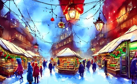It's Christmas market evening and the whole town is aglow. The stalls are bedecked with lights and there's a wondrous atmosphere in the air. It looks like something out of a fairytale.