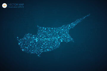 Map of Cyprus modern design with abstract digital technology mesh polygonal shapes on dark blue background. Vector Illustration Eps 10.