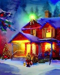 It's almost Christmas time, and the house is getting into the holiday spirit with some decorations. A few wreaths adorn the windows, while a string of lights brightens up the eaves. In the front yard,