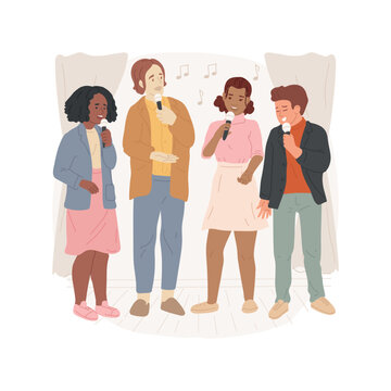 A cappella club isolated cartoon vector illustration. Singing student club, a capella band rehearsal, group of elegantly dressed teenagers, art education, elective activity vector cartoon.