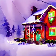 It's the holiday season and houses are adorned with christmas decorations. The most popular decoration is stringing lights along the eaves of the roof.