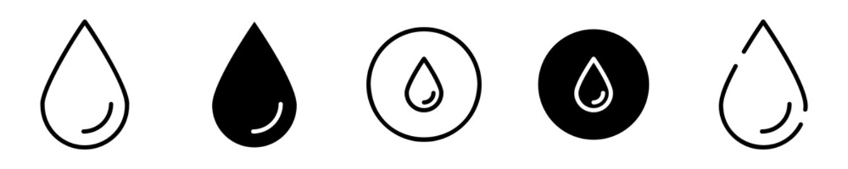 Conjunto de iconos de gota de agua. Lluvia. Concepto de líquido. Gota líquida de diferentes estilos. Ilustración vectorial