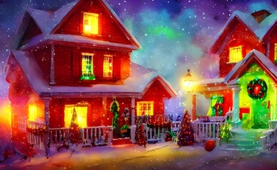 It's a cold December night and the house is alight with Christmas cheer. The tree in the living room glows with colorful lights, presents pile high underneath it. garland draped over the stair railing