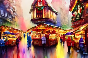 The air is chilly and the sky is dark, but the Christmas market is full of lights and life. People are milling about, shopping for gifts and treats. There's a feeling of excitement in the air--Christm