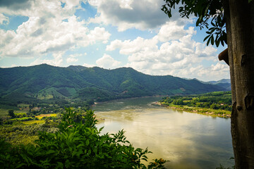 mountains and sky  In the quiet countryside on the banks of the Mekong River