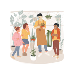 Botanic garden trip isolated cartoon vector illustration. Interactive educational school trip, explore exotic plants, young botanist, group of students observe flower collection vector cartoon.