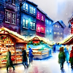 The Christmas market evening is a beautiful sight. The lights of the market stalls shine in the darkness and create a warm and inviting atmosphere. The people milling around the market stalls are all 
