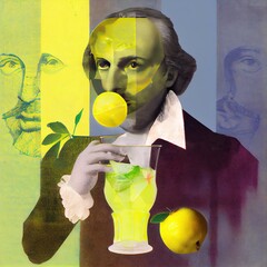 Shakespeare drinking lemonade illustration generated with Artificial Intelligence