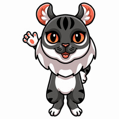 Cute American curl cat cartoon waving hand