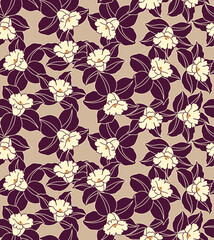 Obraz premium Japanese Art Orchid Flower Vector Seamless Pattern