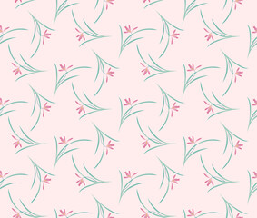 Japanese Flower Curl Leaf Vector Seamless Pattern