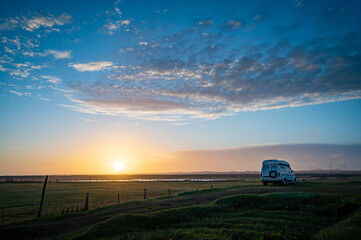 Vanlifers admiring the sunset, Iceland