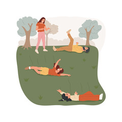 Roll down a hill isolated cartoon vector illustration. People rolling down a hill in the park, family having fun together, healthy and active lifestyle, physical activity vector cartoon.