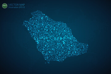 Obraz premium Map of Saudi Arabia modern design with abstract digital technology mesh polygonal shapes on dark blue background. Vector Illustration Eps 10.