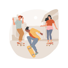 Skateboarding isolated cartoon vector illustration. Group of people skateboarding outdoors, freestyle practicing, active and healthy pastime, physical activity with friends vector cartoon.