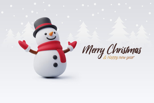 3d Vector Cute Snowman, Merry Christmas Snowman or New Year greeting concept.