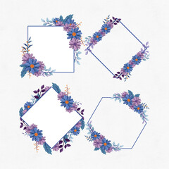 Watercolor blue purple floral arrangement collection