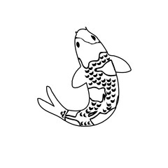 Koi fish black and white sketch design with a transparent background