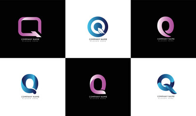 Modern minimal q logo collection with black and white.