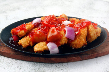 Freshly cooked sweet and sour fish fillet