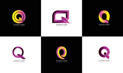Modern minimal q logo collection with black and white.