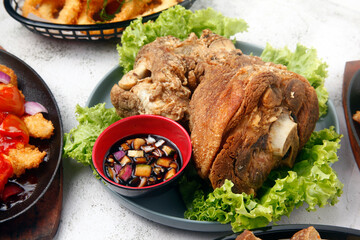 Freshly cooked Filipino food called Crispy Pata