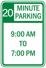 Limited parking sign 20 twenty minutes