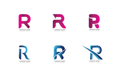 Modern minimal r logo collection with black and white background