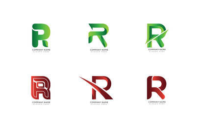 Modern minimal r logo collection with black and white background