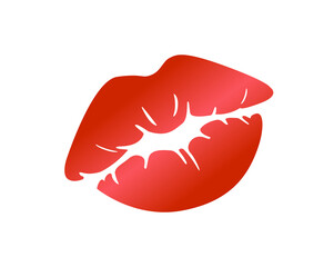 Gradient red kiss mark icon with bright lipstick on transparent background