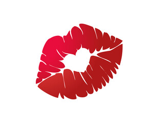 Gradient red kiss mark icon with bright lipstick  on transparent background