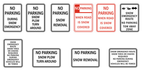 No parking during snow emergency sign set vector