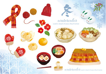 冬の暖かい食べ物と素材セット
