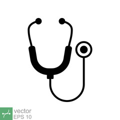 Stethoscope cardio device icon. Simple solid style. Medical, doctor equipment, health heart, hospital, healthcare concept. Glyph vector illustration isolated on white background. EPS 10.