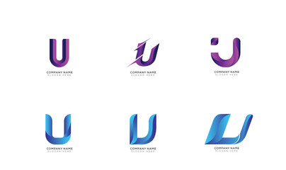 Minimal letter u logo collection with black and white background