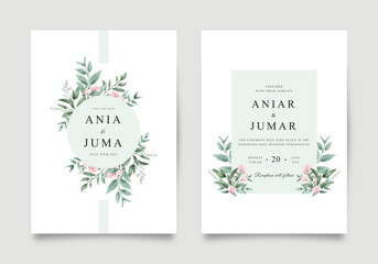 Beautiful wedding invitation template with watercolor floral decoration