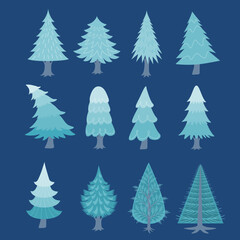 Set of pine tree. Flat illustration.