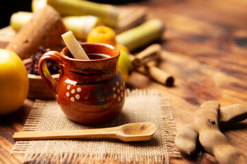 Ponche de Frutas. Christmas fruit punch is an infusion that is consumed in Mexico, traditionally during posadas and Christmas time. Served in a handmade clay cup called cantarito.