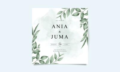 Wedding card with green leaves decoration