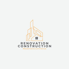 residential and commercial renovation and construction line art logo concept