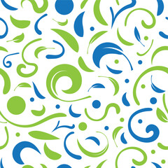 cute colorful seamless mixed pattern design with leaves and mixed abstract shapes on white background