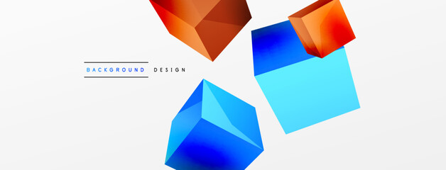 3d vector abstract background. Flying cubes composition. Trendy techno business template for wallpaper, banner, background or landing
