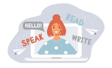 vector illustration in a flat style on the theme of online language courses